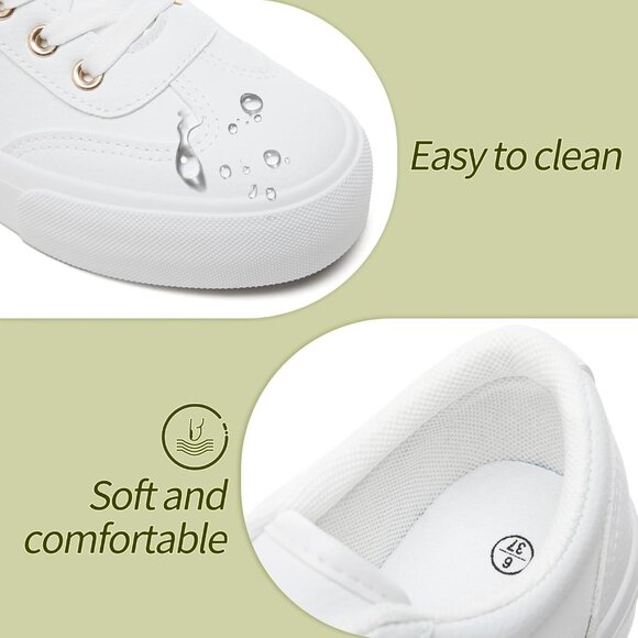 🆕 Women White PU Leather Platform Sneakers Tennis Comfortable Walking Shoes - Picture 3 of 6